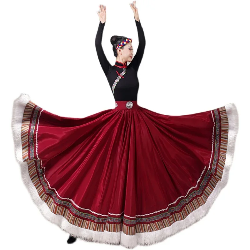 Tibetan Dance Performance Costume Chinese Traditional Folk Stage DanceWear Festival Tibetan Outfit Long Skirts Mongolian Costume dance dress,chinese traditional costumes,women dance costume,stage performance costume
