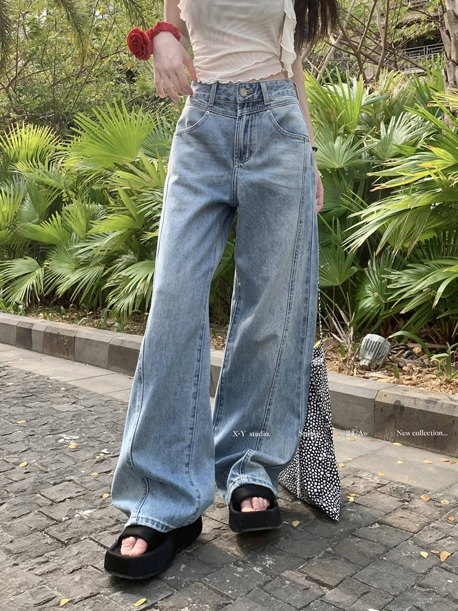 

Benuynffy Fashion Vintage High Waist Loose Jeans 2024 Spring Summer Women's Y2K Wide Leg Baggy Streetwear Washed Denim Trousers