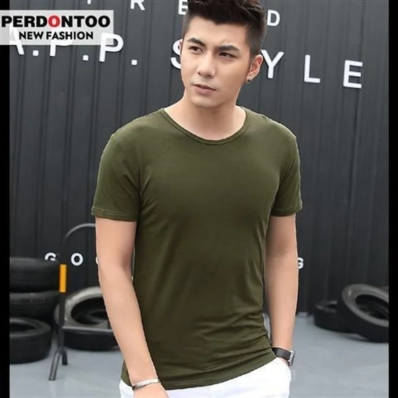 

Ice Silk Men's Short-sleeved T-shirt Summer Solid Color Bottoming Shirt Black and White Men's Top Clothes Half Sleeves