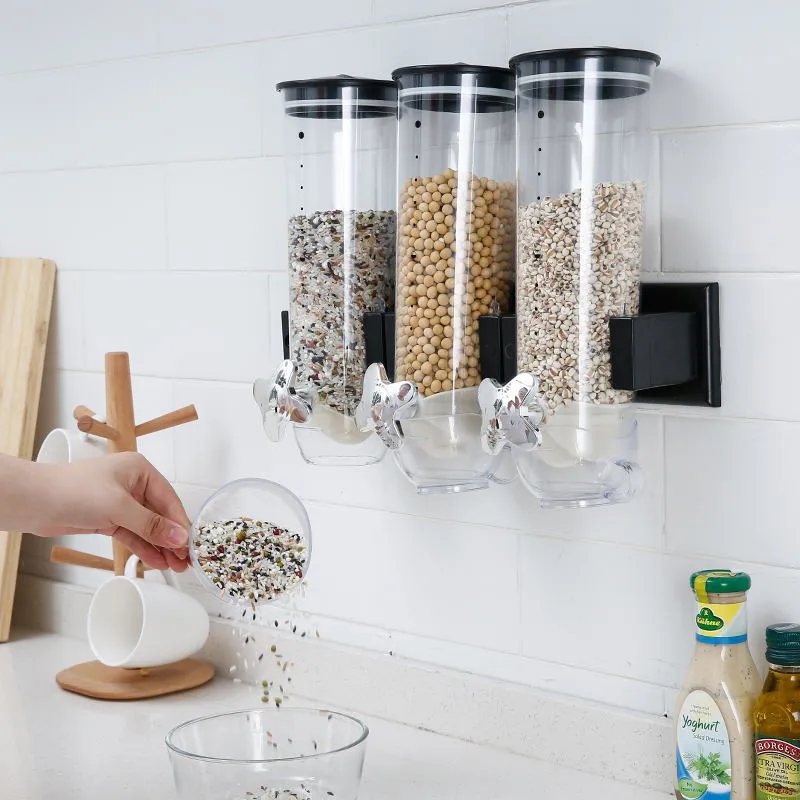 Dispensador de cereales de plástico montado en la pared, caja de