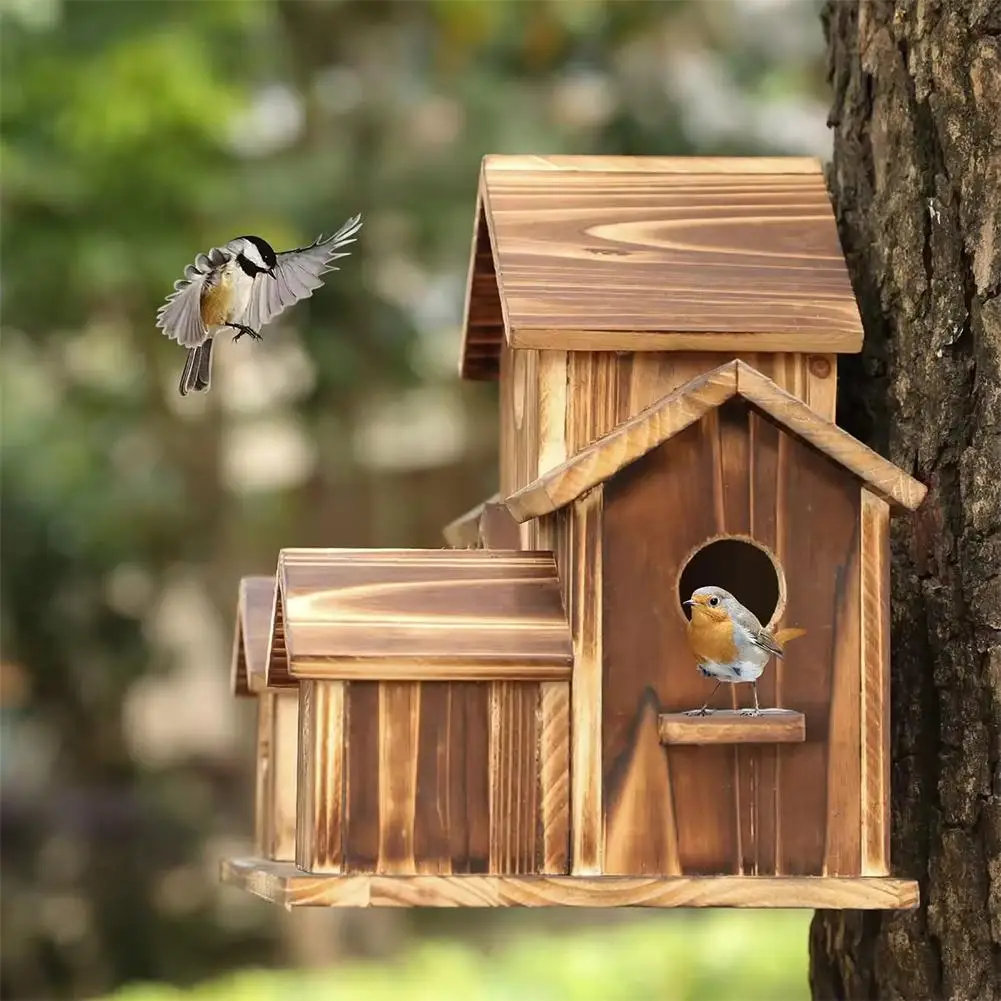 Outside Wooden Bird Nest Natural Decor Bird Hut Hummingbird House for Home Craft Garden Birdhouse Decor