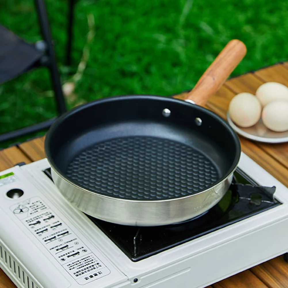 Outdoor Camping Frying Pan Nonstick Coating Stainless Steel Cooking Egg Steak