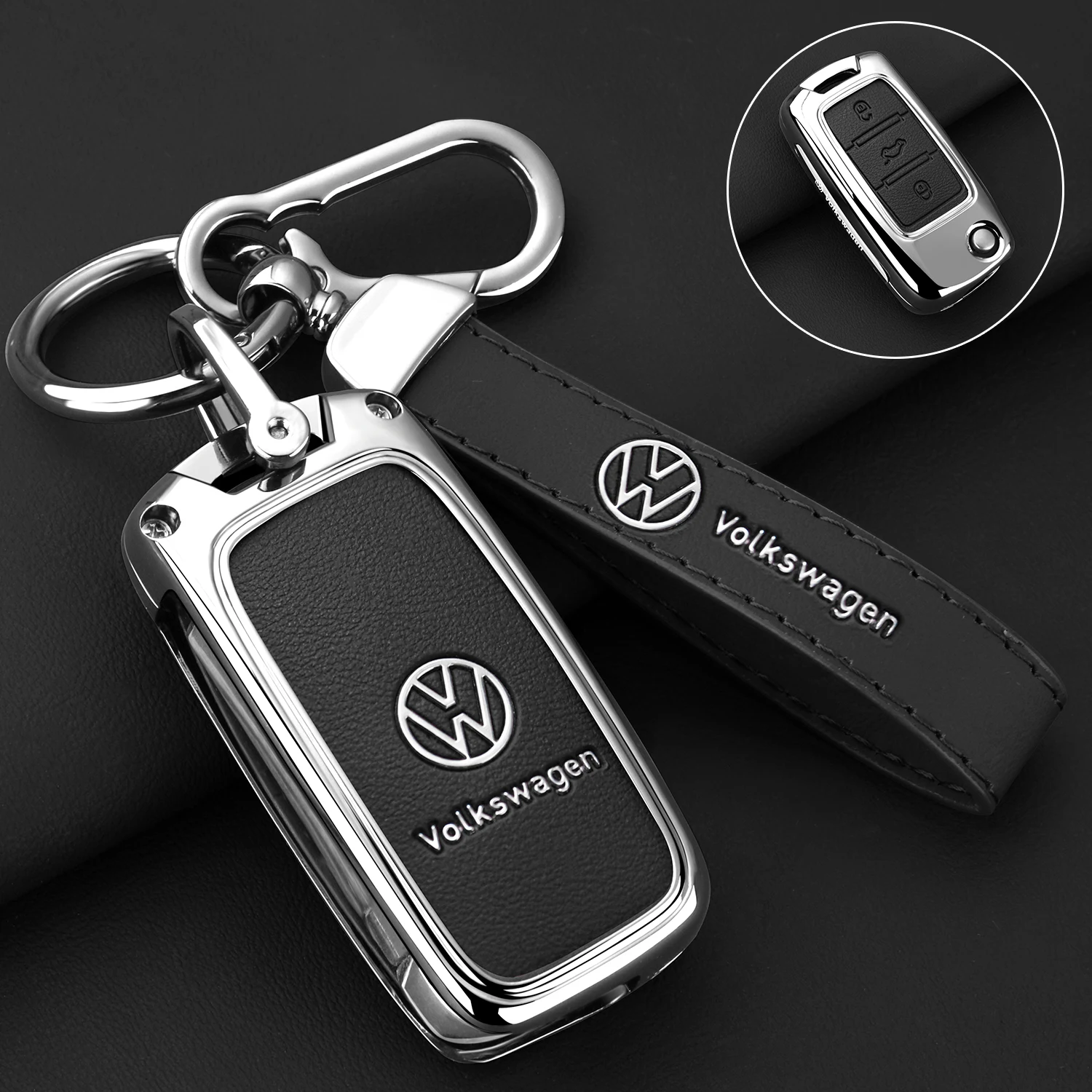 Key Case Cover Key Case Car Key Shell Metal Leather Car Key Case Cover Shell Keychain VW Volkswagen Polo Tiguan Passat Golf Jetta Lavida Skoda Octavia Accessories