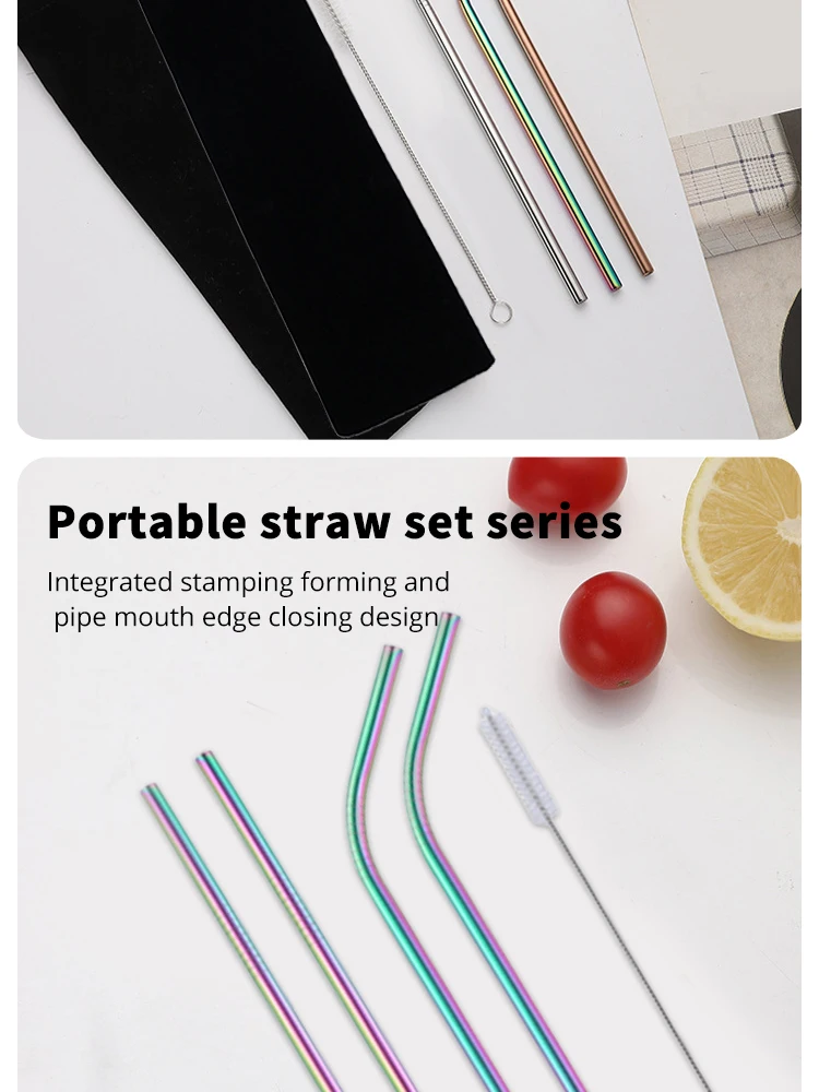 Description Picture 3 of item5 Pieces Stainless Steel Straw Set Colorful Metal Straws Bar Drinks Coffee Milk Tea Juice Drinking Utensils Environmental Protec