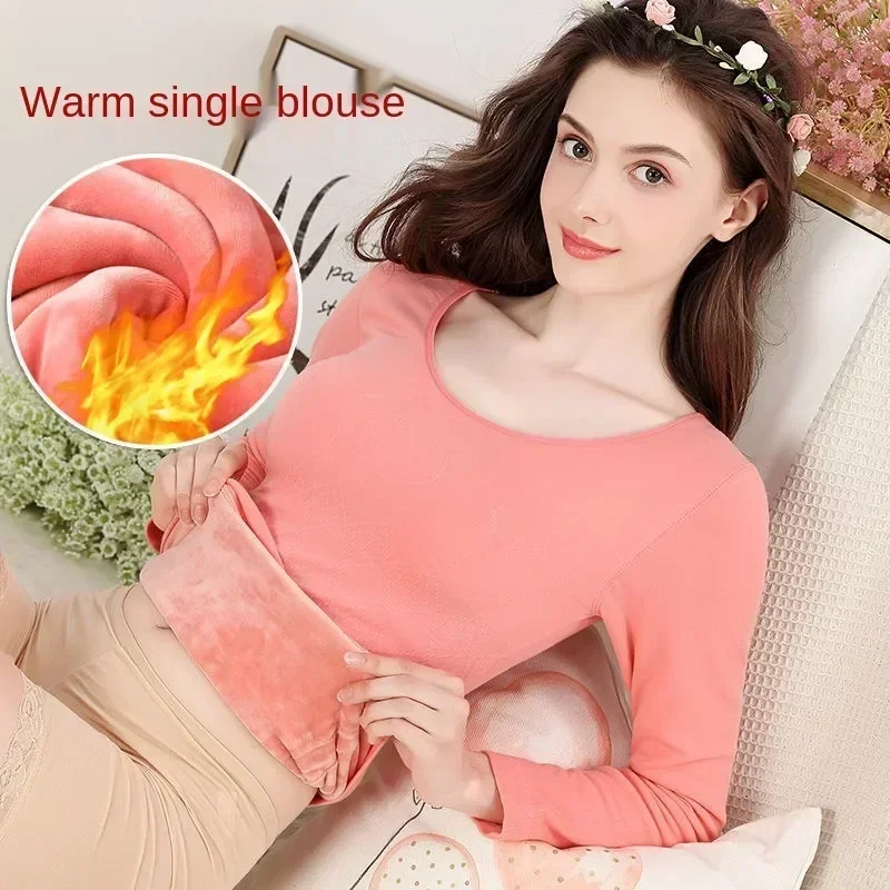 

Tops Thermal Underwear Plus Autumn Winter Thickening Clothes Shirt Tight Ladies Velvet Bottoming Season