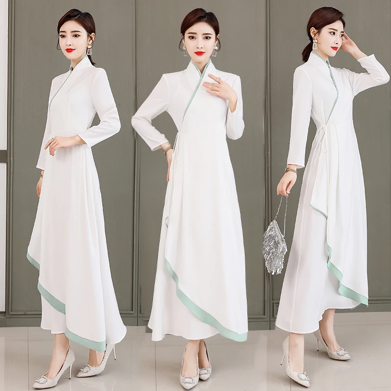 

Chinoiserie new Zen clothes, Chinese retro fairy temperament white improved cheongsam style national style dress