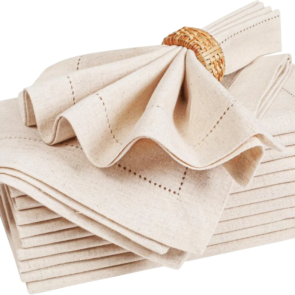 Set of 6 Hemstitched Linen Napkins Chistmas Washable Flax Dinner Napkin linen napkins