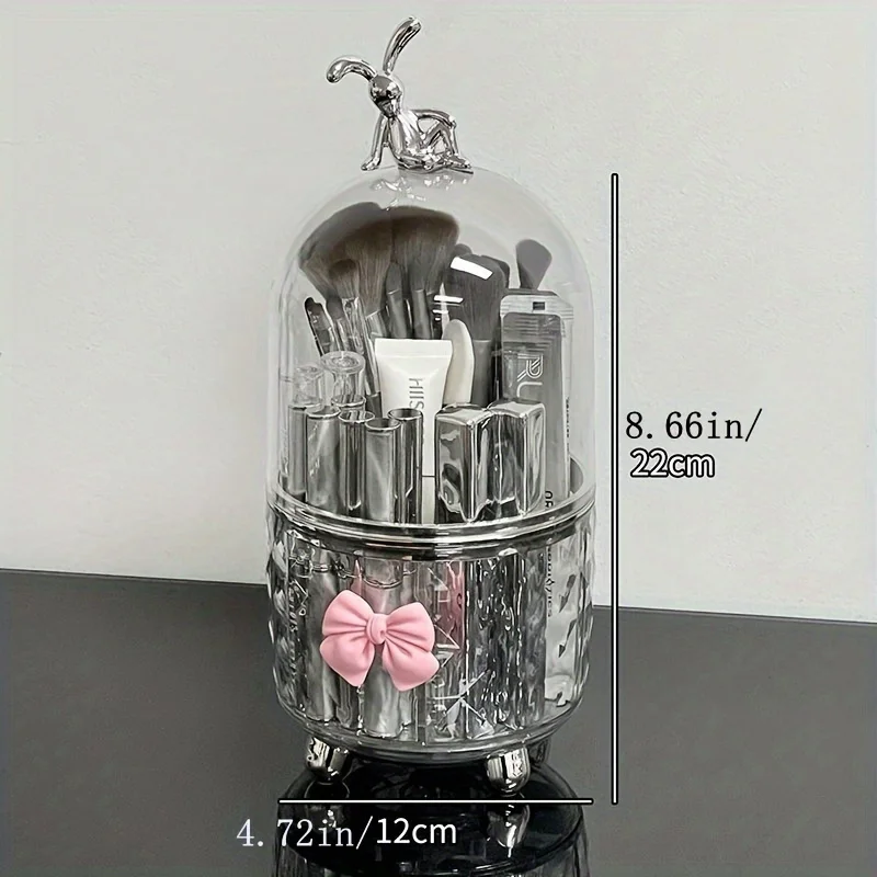 All-in-One Rotating Makeup Organizer - Clear Plastic Dustproof Cosmetic Storage - Lipstick Brushes & Accessories 3