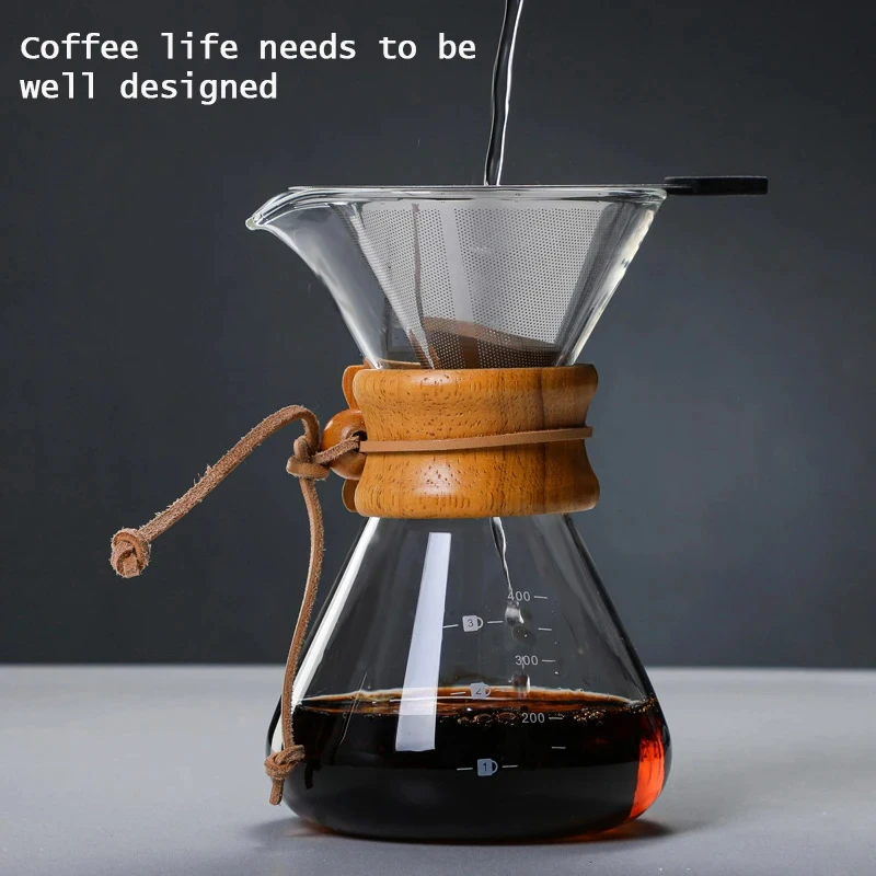 Coffee Maker Hand Glass Coffee Kettle 400ML-1L Stainless Steel Filter Dripper