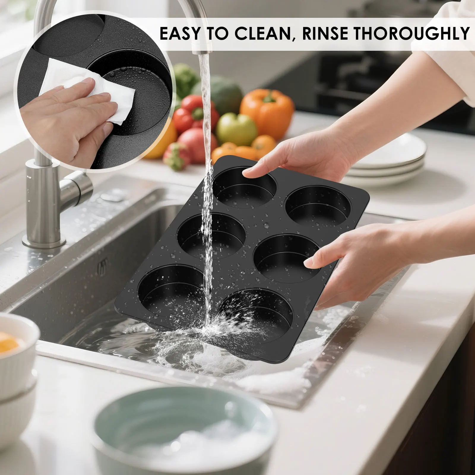 6 Holes Cake Pans Reusable Muffin Top Pan with Sliding Lids Carbon Steel Baking Pan Nonstick Easy Clean Baking Trays for Kitchen