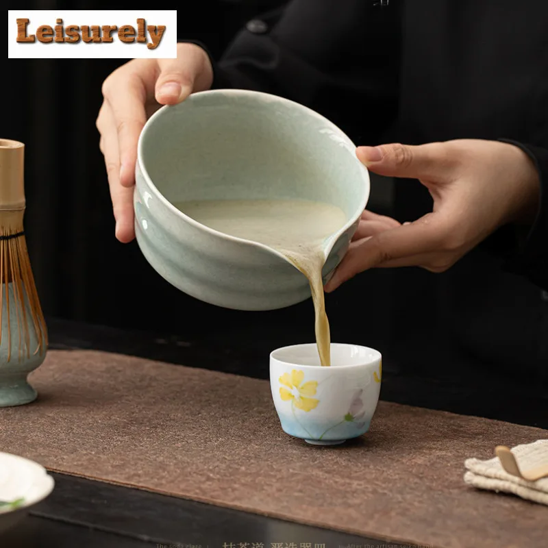 Ceramic Wave Petal Tea Set Complete Set Ancient Japanese Matcha Set Kit Tea Maker Tea Holder Tea Ceremonial for Beverage Shop