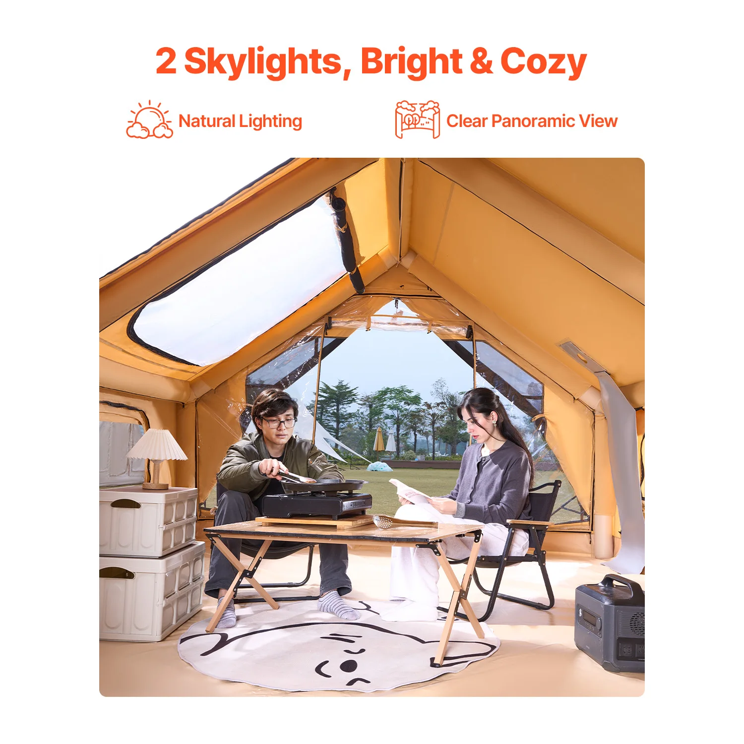 Inflatable Camping Tent with Skylight and Stove Jack