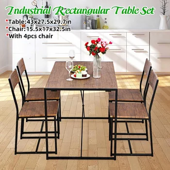 Dining Table Set Rectangular Picnic Table Home Furniture Kitchen Courtyard Outdoor Camping Hiking BBQ Table with 4 Benches
