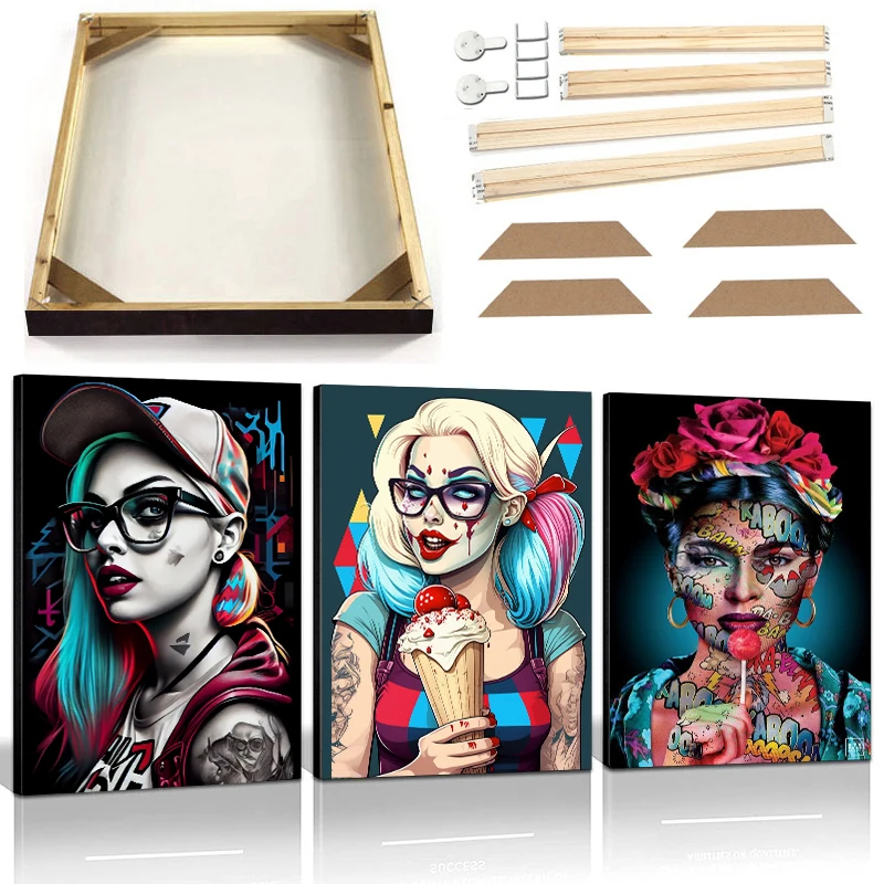 Lecca-Lecca Clown Queen Wall Art Canvas Painting Con Cornice Graffiti Art Figure Poster Stampe Colorate Hip Hop Picture Home Decor