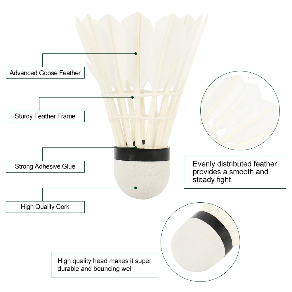 12 Pieces Badminton High Speed Goose Feather for Indoor Outdoor Sports badminton shuttlecock,badminton ball,feather shuttlecock