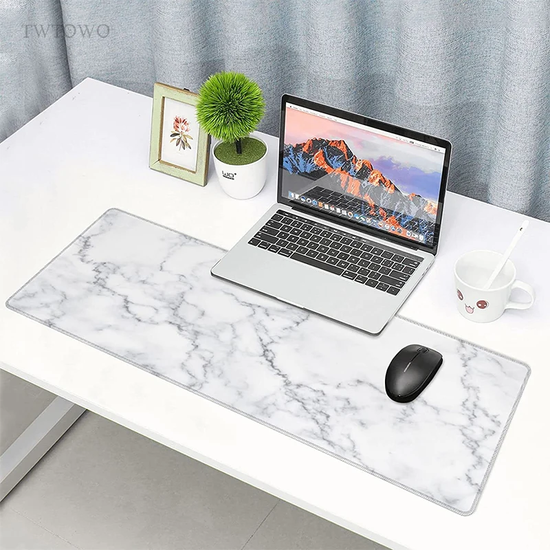 لوحة ماوس ألعاب XL بتصميم رخام أبيض مقاوم للانزلاق