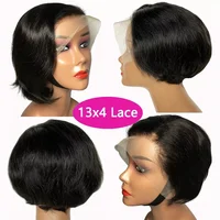 Perruque coupe lutin droite dentelle transparente cheveux humains 13 × 4 perruques de cheveux humains perruque courte Bob pour femme noire Babyhair naissance des cheveux naturelle 6