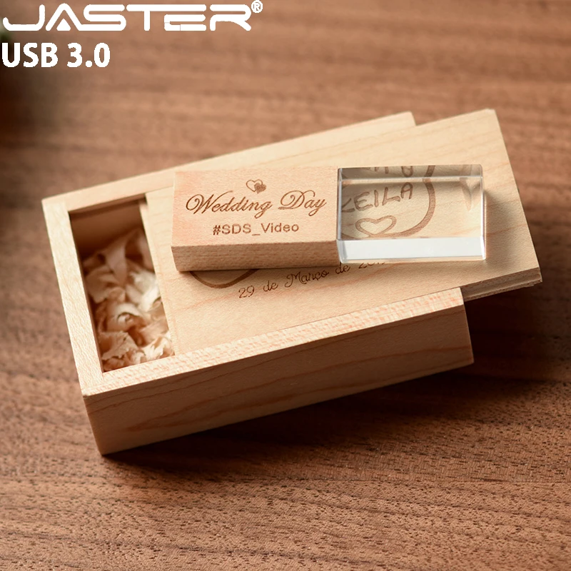 Lot Usb 3.0 Flash Drive 128gb Caixa de Madeira de Cristal Memoy Vara Livre Logotipo Personalizado Pen Drive Presente de Casamento Alta Velocidade Pendrive 10 Pcs - Imagem 4