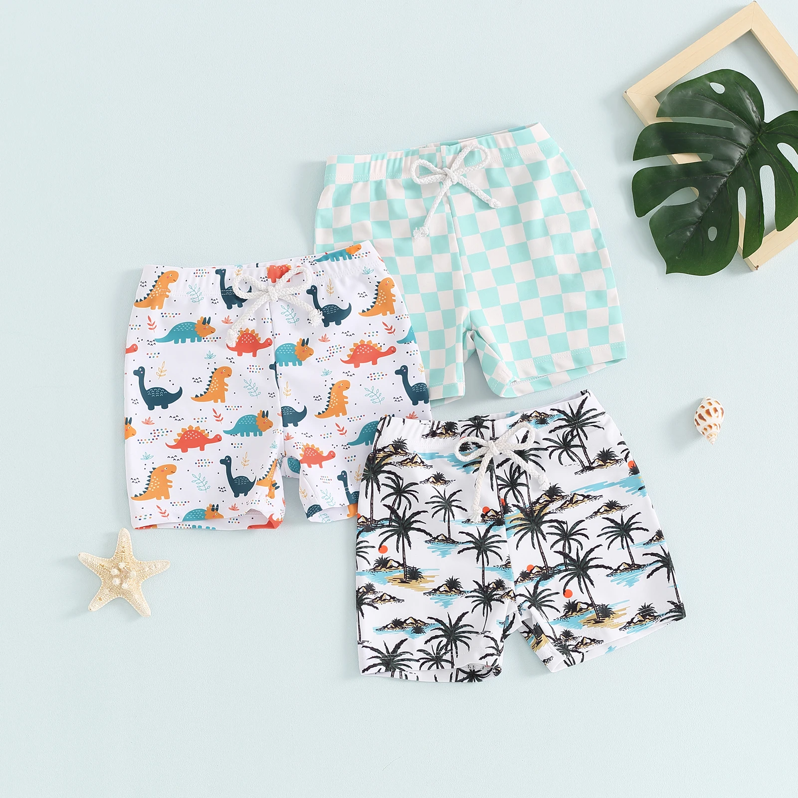 Summer Toddler Boys Beach Swimwear Shorts Boys Swim Trunks Kids Cartoon Print Elastic Waist Beach Shorts Baby Board