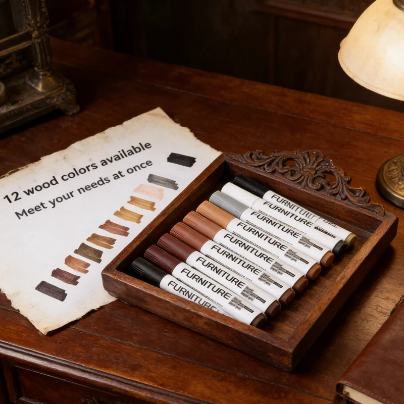 6-12Pcs 가구 터치업 마커 목재 수리 펜 세트 스크래치 제거제 나무 테이블 캐비닛 복원 페인트 복원 패치