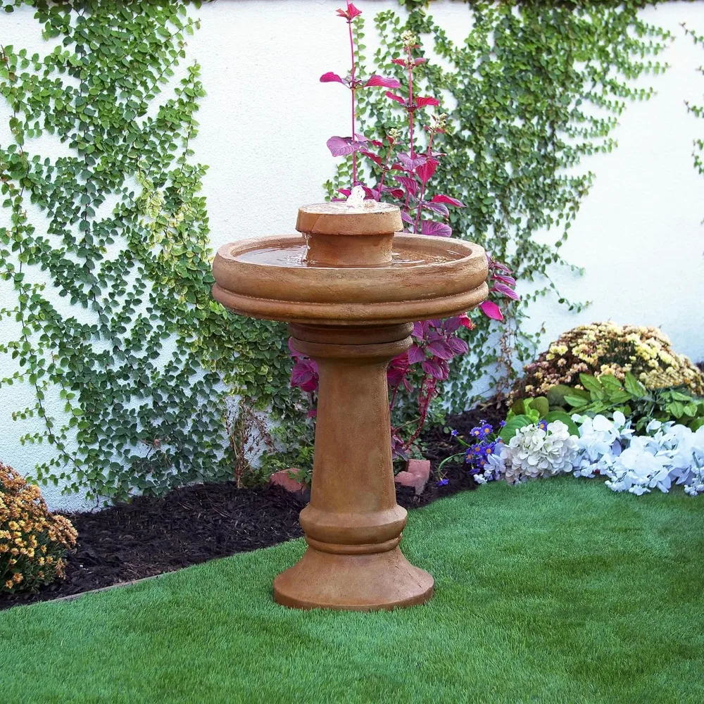 

Fountain, Outdoor Floor Vintage Pedestal Water Fountains with Bird Bath and LED Lights, Fountain