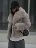 Fashion Solid Faux Fur Lapel Women Jackets Chic Commuting Warm Thick Long Sleeve Coat 2025 New Winter Lady High Street Outerwear 5
