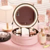 Circular Cosmetic Storage Box Vanity Mirror With Light Portable Large Capacity Cosmetic Bag Ladies Wash Bag 4