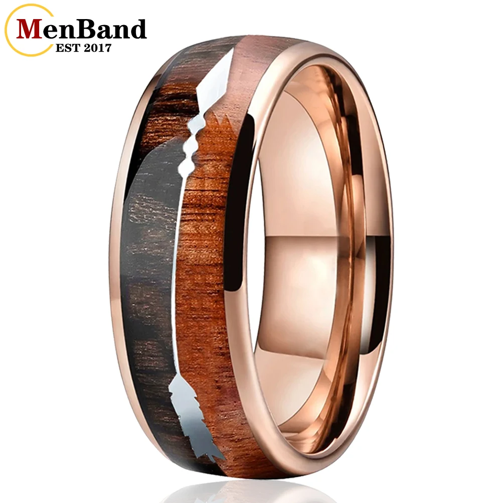 MenBand Fashion 8MM Women's Rose Gold Tungsten Carbide Wedding Band Ring With Double Wood And Arrow Inlay Comfort Fit tungsten carbide rotary burr set 10pcs carving burr bits with 3mm shank 6mm bit for wood