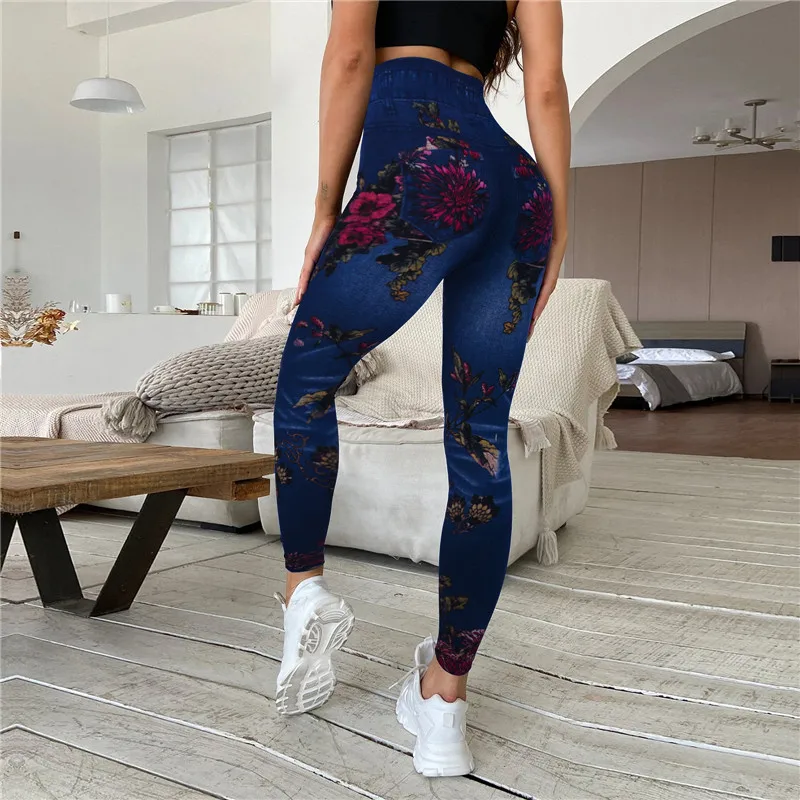 2023 Korean Fashion Retro Butterfly Print Elastic Yoga Pant Jeans Women  Tight Summer Thin Leggings Female Clothing Trousers