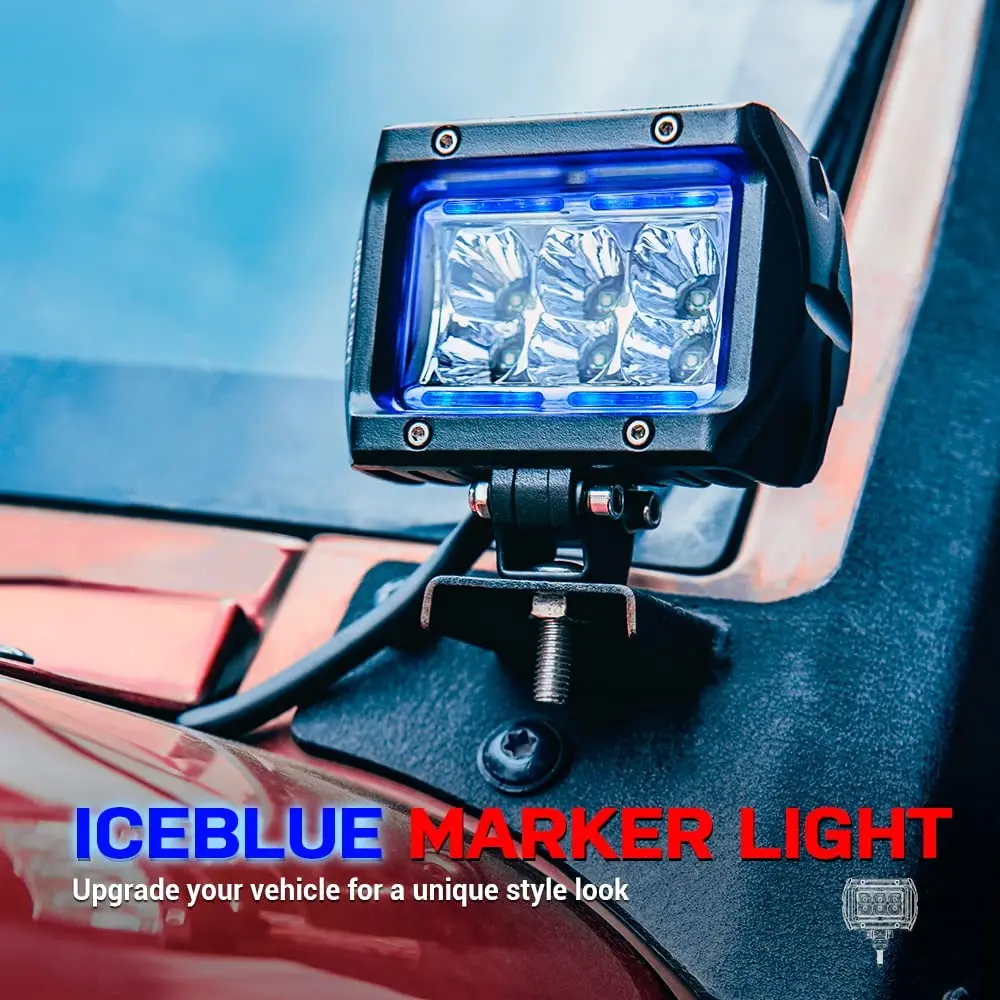 2pcs K1 4" 18W Spot Flood Led Light Bar Ice Blue LED Work Lights Beam LED Driving Fog Light For Jeep ATV UTV SUV Truck car led light work light led light bar