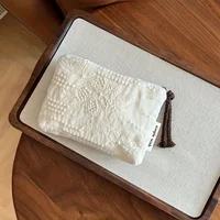Sac à main français Vintage à fleurs pour femmes, 1 pièce, trousse de maquillage élégante, organisateur Compact avec pompon marron, fermeture éclair, pour femmes, anniversaire 5