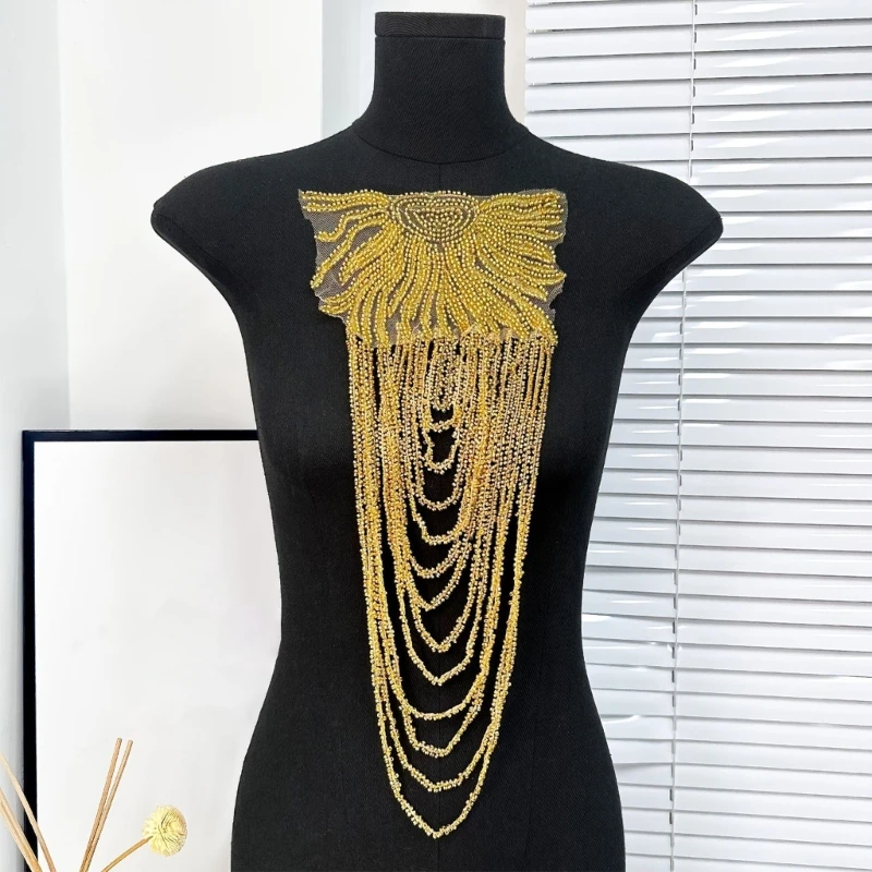 Handmade Detachable Tassels Chain Epaulettes Beads Punk Fringed Shoulder Board Badge Epaulet for Party Wear and Special Occasion