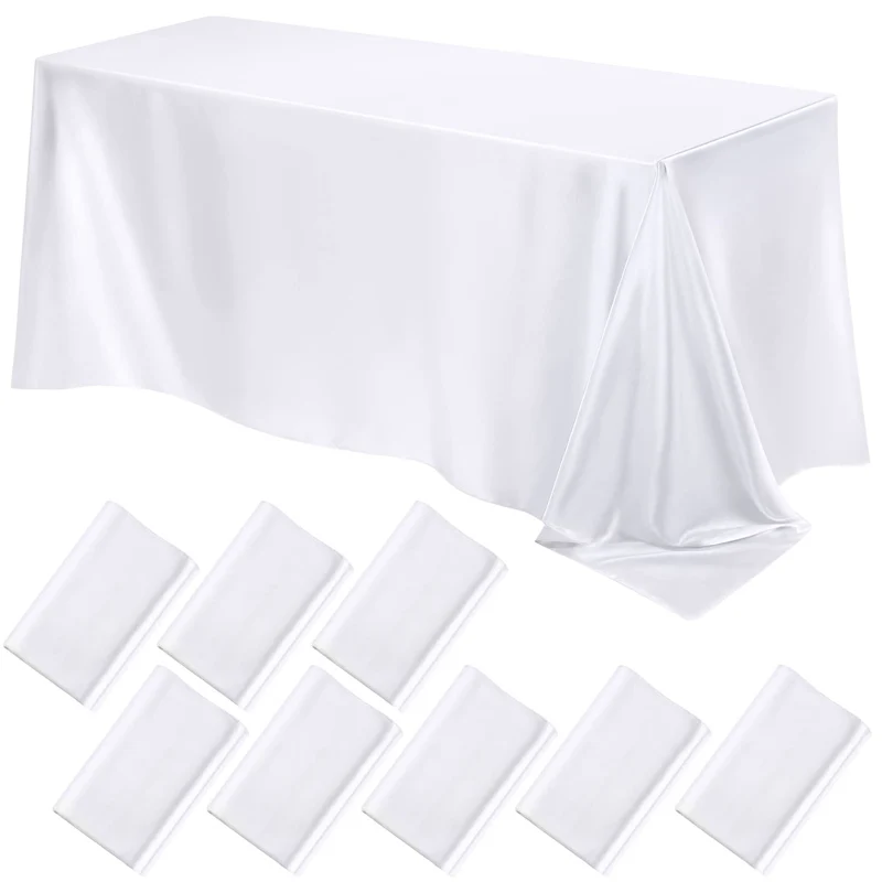 White Imitation Silk Satin Wedding Solid Color Rectangular Banquet Rable Tea Table Cloth Tablecloth