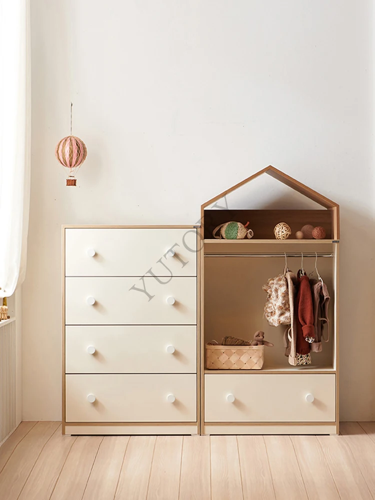 Solid wood children's wardrobe, baby storage milk drawer, storage hopper cabinet, baby wardrobe