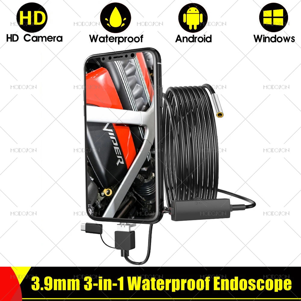 3.9mm HD Endoscope Camera OTG USB Type C Car Sewer Drain Pipe Scope