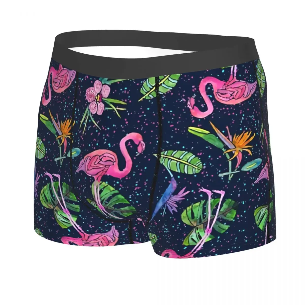 Flamingo Party Leaves Man's Boxer Briefs Underpants Highly Breathable High Quality Gift Idea 2