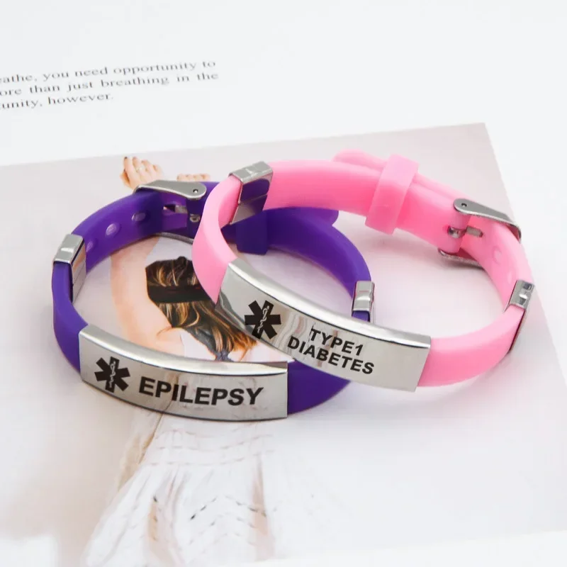 Type 1 Diabetes Medical Alert ID Bracelets for Men Woman Kids Adjustable Silicone Bangles ICE SOS Jewelry silicone bracelet,fashion jewelry
