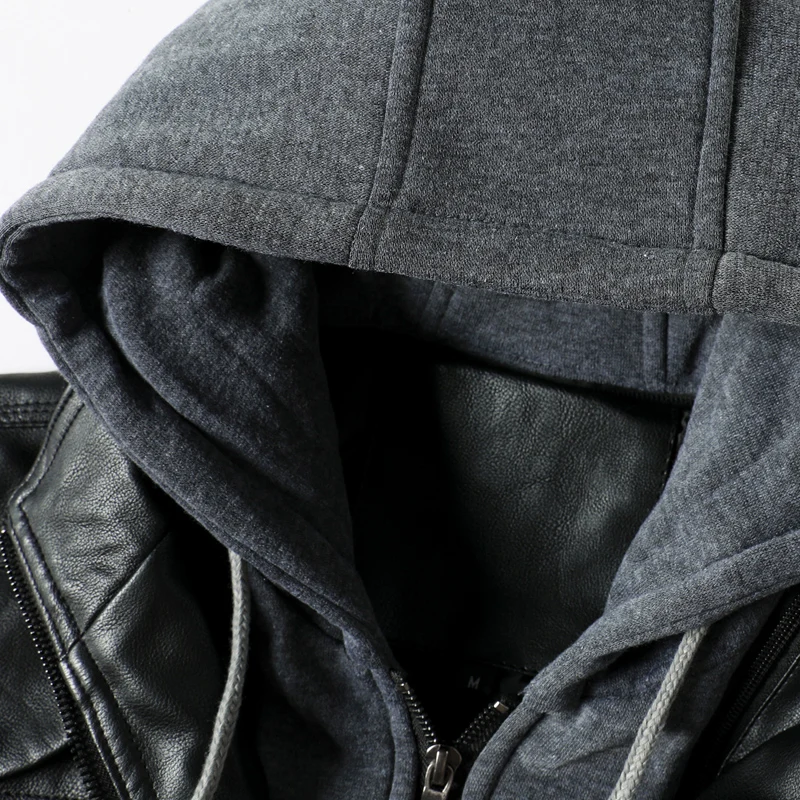 Leather Jackets Men's Motorcycle Slim Fit Hooded PU Coat Autumn Winter Casual Windproof Detachable Hat S-XXXL