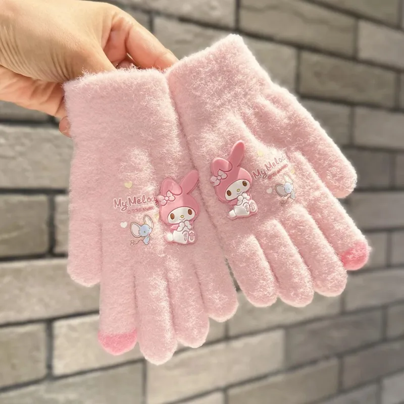 Sanrio Kuromi Gloves Kawaii Melody Warm Children Toddler Knitted Gloves Outdoor Keep Warm Fingerless Girl Christmas Gifts knitted gloves children gloves