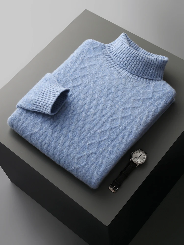 Meeste 100% meriinovillast topeltkõrge kaelusega mustriline kampsun S-XXL 4