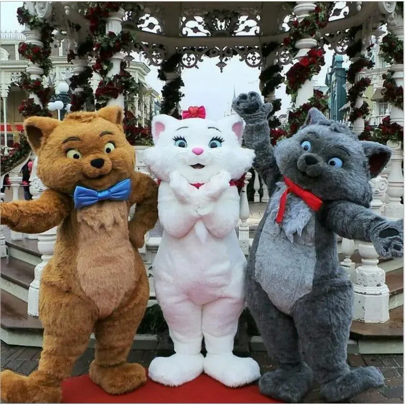 

Коричневые, серые, белые мультяшные костюмы-талисманы с котом, высококачественный шлем из ЭВА, имитация меха, плюшевые костюмы для Хэллоуина, фотособытия