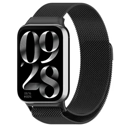 Sleek Milanese Stainless Steel Replaceable Watch Strap for Mi band 9 pro (Black)