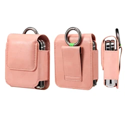 Leather Belt Clip Waist Bag - Universal Smartphone Holster Cover for Moto Razr 50 (Pink)