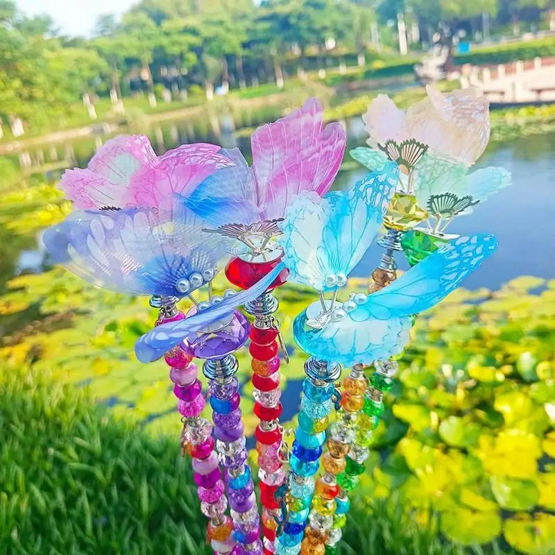 Beaded Garden Stakes 138-Piece Fairy Garden Stakes 6 Threaded Rod Beads Kits 6 Crystal Nuts 90 Hole Beads For Craft