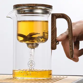 Glass Teapot Water Separation Wooden Handle Glass Tea Kettle With Infuser Detachable Clear Glass Tea Kettle For Tea Brewing 1