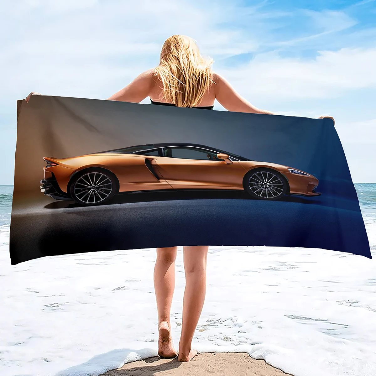 Auto Sports Cars Pattern Beach Towel Soft Microfiber Absorbent Lightweight Quick Dry for Pool Swimming