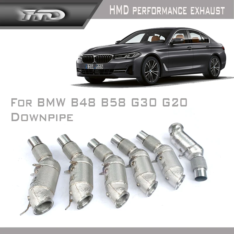 HMD 배기 시스템 고유량 성능 다운파이프, BMW N55 E80 E82 E90 E92 G20 B48 B58 스테인레스 스틸 캣 파이프, 촉매 포함