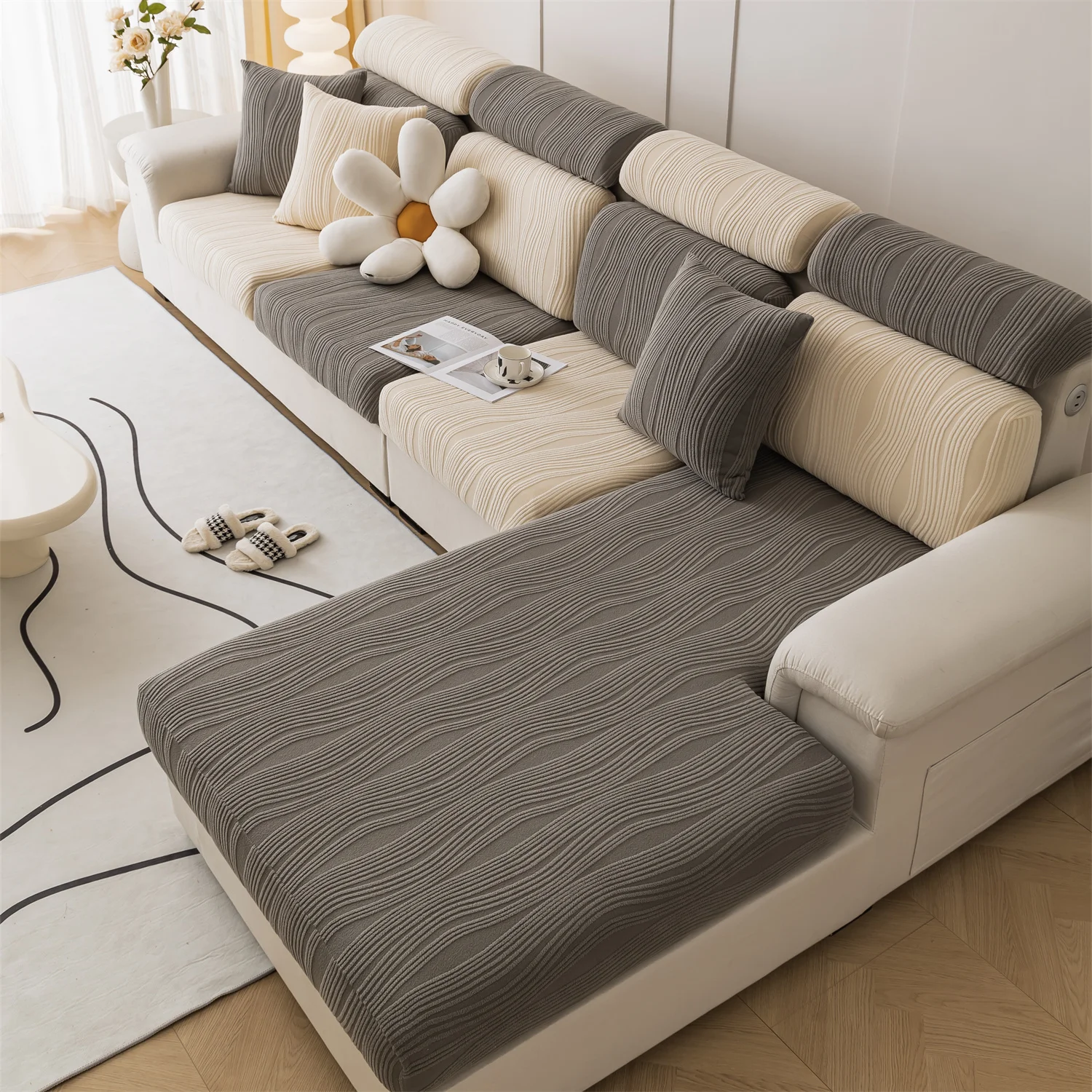 1Piece Universal Peism Jacquard Stretch Sofa Cover Cushion Cover, For Living Room Four Seasons Pet Friendly 6