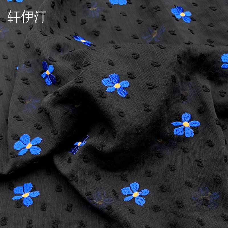 

Crepe De Chine Grain Chiffon Fabric Blue Embroidery Dress Shirt Cheongsam Clothing Hanfu Fashion Fabric