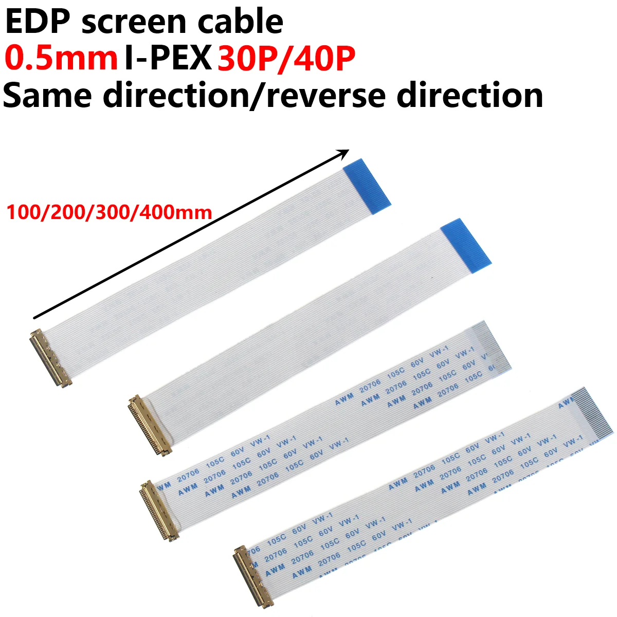 5pcs EDP screen cable 0.5MM I-PEX 20453 30P/40P FFC flexible cable with I-PEX base same direction/reverse direction